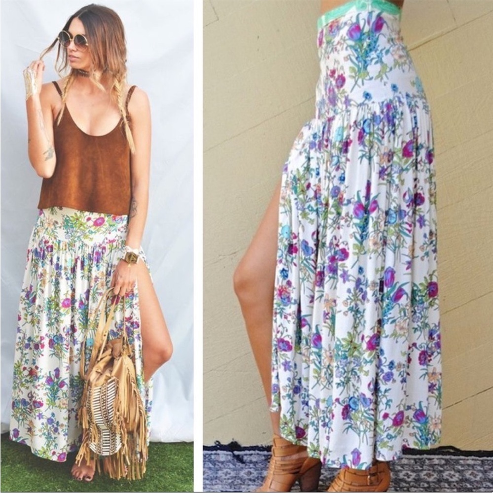 Spell‎ & The Gypsy Queen Split Maxi Skirt Cream Floral Large NWT